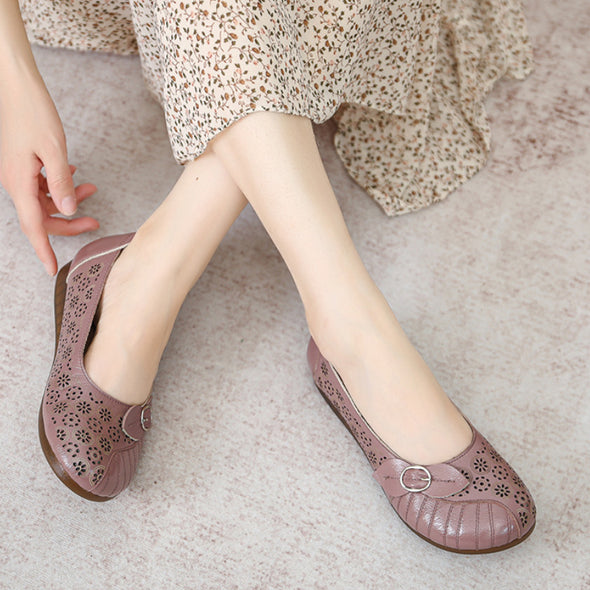 Summer Retro Handmade Genuine Leather Sandals Flat Hollow Hollow Women's Shoes