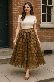 Heavy-duty 3D Polka Dot Mesh Midi Skirt