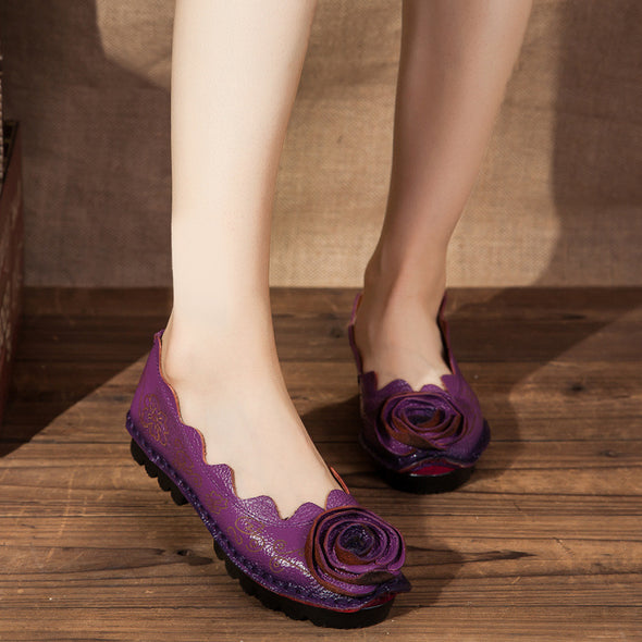 Retro Personalized Handmade Women's Shoes Flat Heel Flower Comfortable Soft-soled Flat Shoes