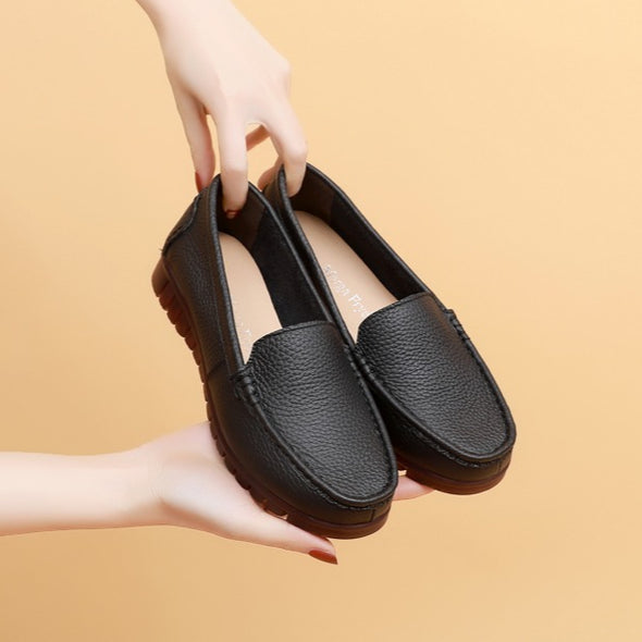 Women Leather Loafers with Cushioned Sole Slip-On Flats Low Heel Shoes