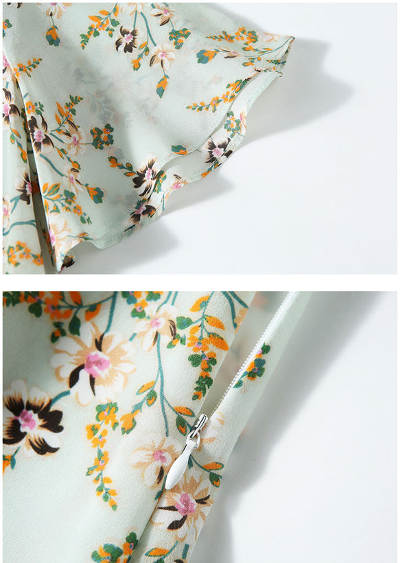 Mulberry Silk High-end Printed Short-sleeved Dress Slim Waist Mid-length Dress