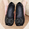 Genuine Leather Wedge Loafers Floral Design Slip-Resistant Soft Sole Shoes for Moms