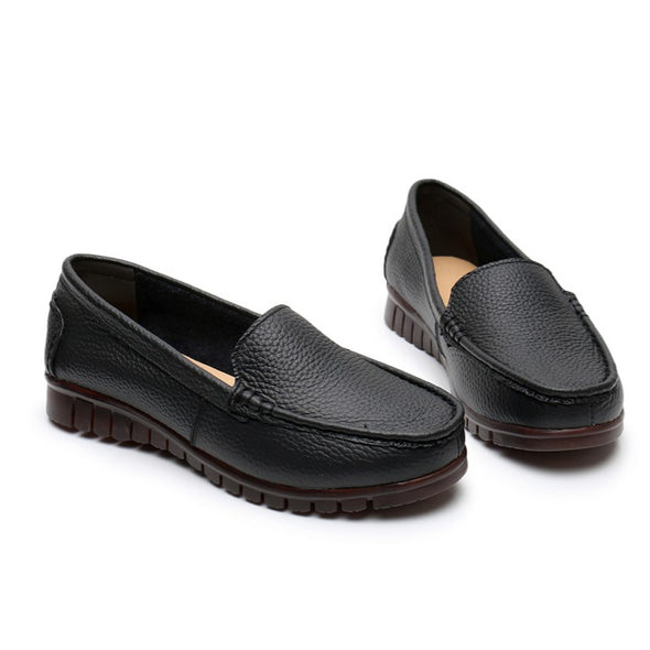 Women Leather Loafers with Cushioned Sole Slip-On Flats Low Heel Shoes