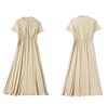 Mulberry Silk Dress Stitching Lace Stand Collar Short Sleeve Mid Length Dress