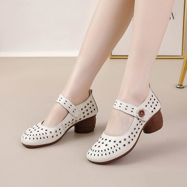 Comfortable Mom Sandals Soft Sole NonSlip Rubber Mid Heel Breathable Leather Shoes for Women