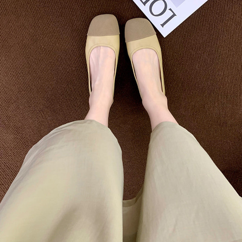 Square Toe Soft Sole Thick Heel Women's Shoes Color Matching Shallow Mouth Flat Shoes