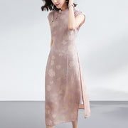 Summer Modern Cheongsam Floral Jacquard Dress with Detachable Slip Short Sleeves
