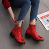 Autumn and Winter Chunky Heel Leather Martin Boots Hand-stitched Flower Ankle Boots