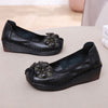 Genuine Leather Wedge Loafers Floral Design Slip-Resistant Soft Sole Shoes for Moms