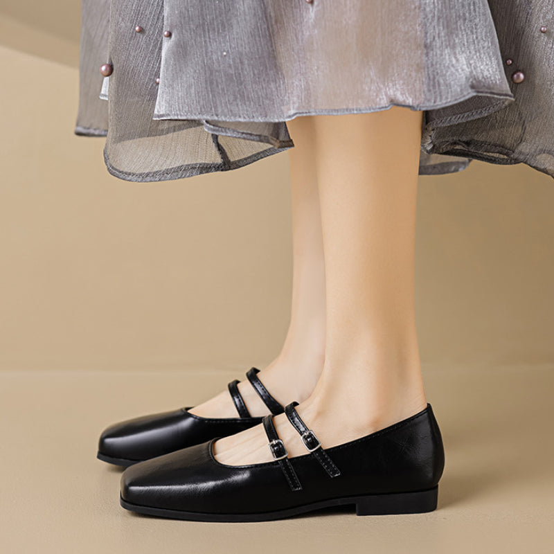 Square Toe Flat Mary Jane Shoes Autumn Retro Women's Shoes