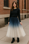 Starry Mesh Tulle Skirt with Gradient Layers and Elastic Waist
