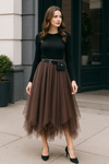 Layered Irregular Tulle Maxi Skirt with Elastic Waist