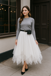 Layered Irregular Tulle Maxi Skirt with Elastic Waist