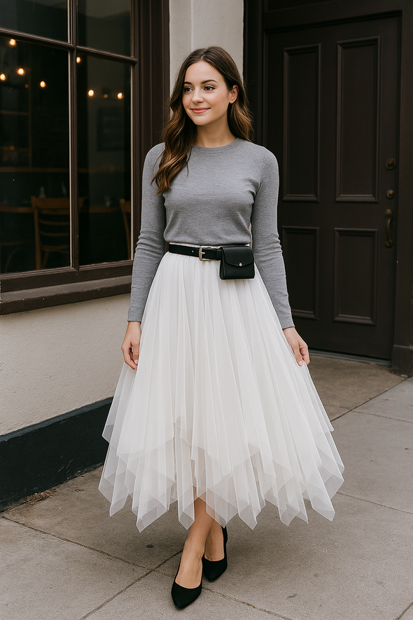 Layered Irregular Tulle Maxi Skirt with Elastic Waist