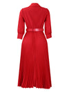 Spring V-Neck High Waist A-Line Dress with Matching Belt