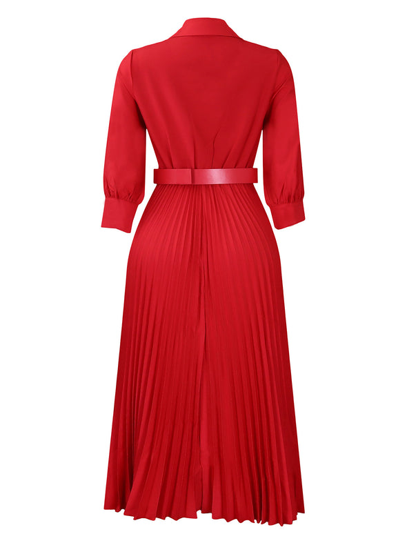 Spring V-Neck High Waist A-Line Dress with Matching Belt