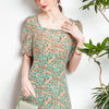 Women's Mulberry Silk Floral Mid-length Summer Slim Waist Dress