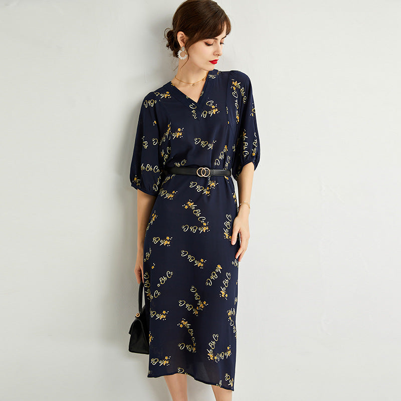 Women's Summer Silk Dress Large Size Loose Tie Tall Long Dress
