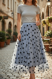 French Retro High Waist Mid Length Mesh Skirt