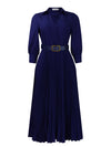Spring V-Neck High Waist A-Line Dress with Matching Belt