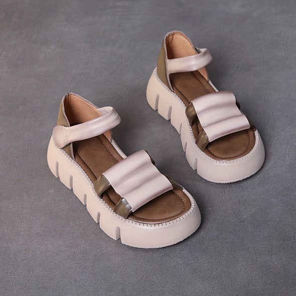 Leather Thick Sole Open Toe Roman Sandals Women Summer Casual Wedge Shoes