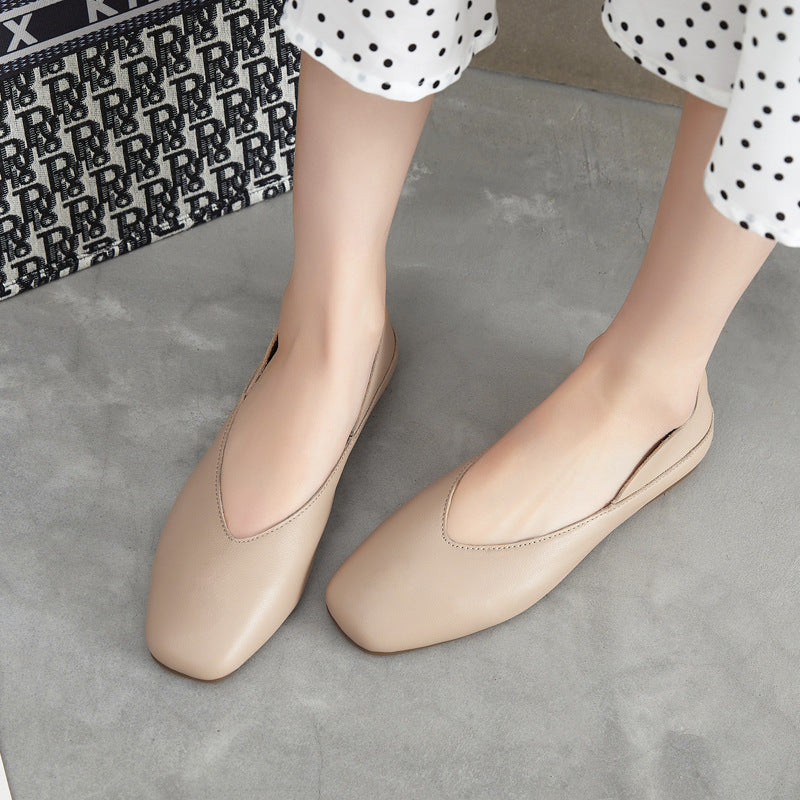 Women's Spring and Summer Genuine Leather Shoes Flat Comfortable Large Size Women's Shoes