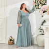 Shimmering V-Neck Ruched Gown Long Sleeve A-Line Maxi Dress with Full Lining