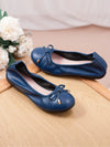 Women Genuine Leather Foldable Flats Soft Sole Non-Slip Loafers for Moms Plus Size