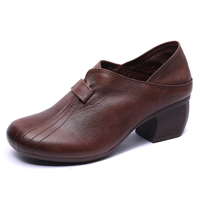 Thick Heel Leather Women's Soft and Comfortable Shoes  Dresslittly