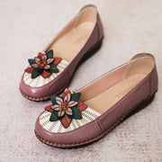 Women's Genuine Leather Flat Non-slip Soft Sole Comfortable Shoes Flower Casual Flat Shoes