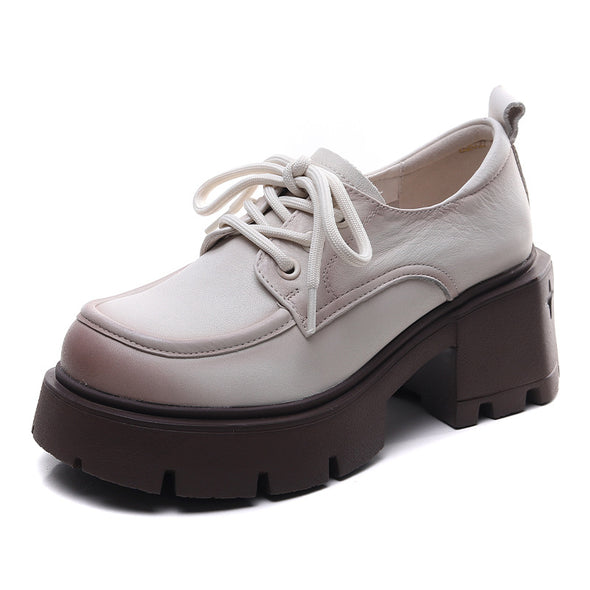 Women Lightweight Plat Loafers Genuine Leather Slip-On Chunky Heel Oxford Boots