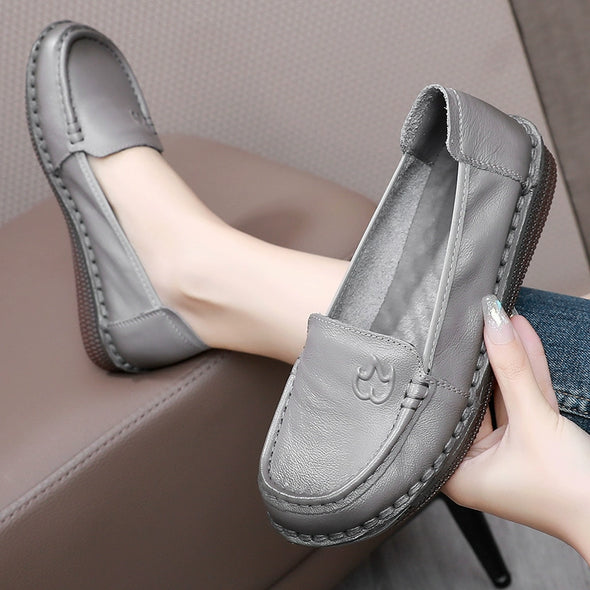 Genuine Leather Slip-On Flats for Women Soft Sole Non-Slip Everyday Shoes