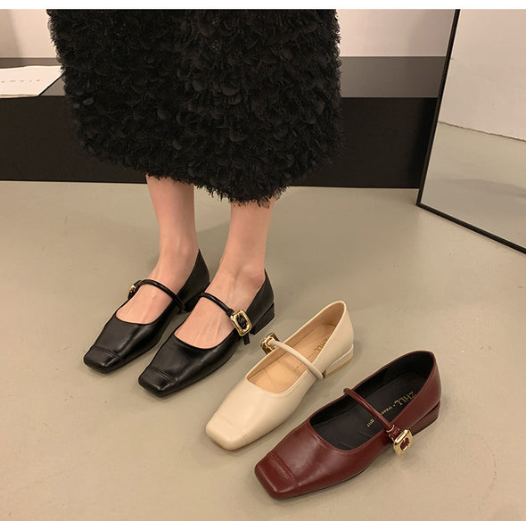 Retro Mary Jane Shoes Thick Heel Square Toe Women's Shoes