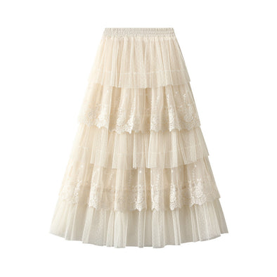 Women Summer High-waist Slim Long Gauze Skirt