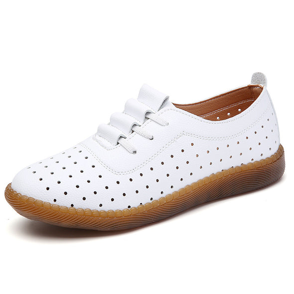 Genuine Leather Women's Soft Sole Hollow Anti-slip Casual Leather Shoes