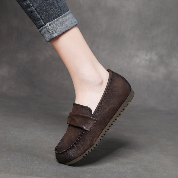Genuine Leather Retro Handmade Soft Sole Women's Autumn and Winter Non-slip Flat Shoes