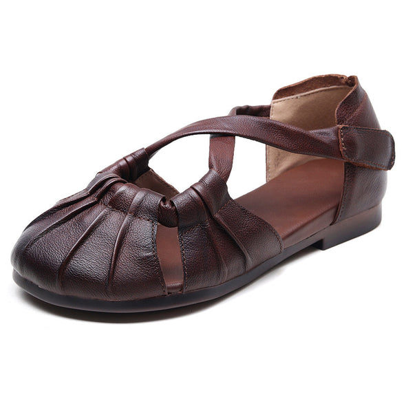 Women's Flat Sandals, Cowhide Soft Sole Casual Leather Sandals