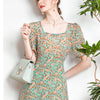 Women's Mulberry Silk Floral Mid-length Summer Slim Waist Dress
