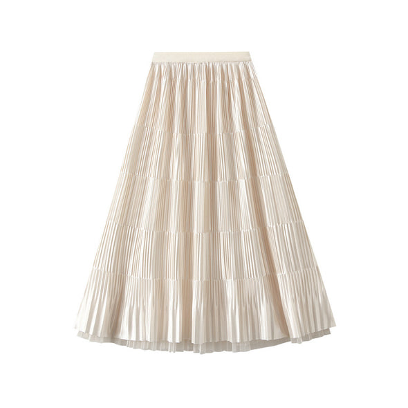Women's Mesh Pleated Skirt Reversible A-line Skirt