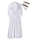 Spring V-Neck High Waist A-Line Dress with Matching Belt