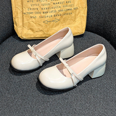 Women's Thick Heel Mary Jane Shoes, Round Toe, Medium Heel, Versatile Shoes