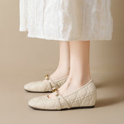 Timeless Classic Quilted Microfibre Womens Hidden Wedge Mary Janes