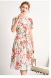 Summer Wide Silk Printed Dress Loose Belted Real Dress