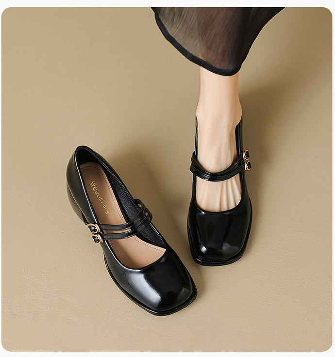 Women's Thick Soled Mary Jane Shoes French Retro Thick Heel Shoes