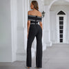 Spring and Summer Wide-leg Jumpsuits with Bateau Collar Printed Clothing