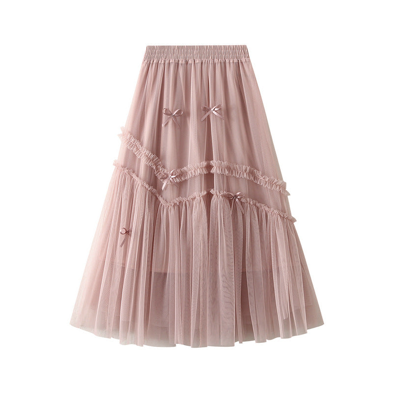 Women's Patchwork Mesh Skirt, Versatile Mid-length Skirt
