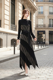 French Riviera Pleated Ruffled Foil Womens Maxi Evening Dress