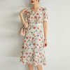 Women's Summer Mulberry Silk Dress V-neck Lace Waist Mid-length Dress