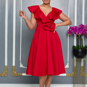 2025 Summer V-Neck Ruffled Floral A-Line Party Dress