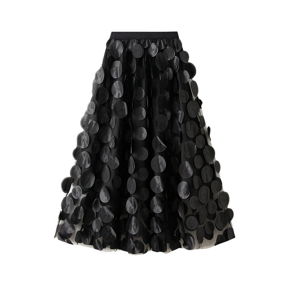 Heavy-duty 3D Polka Dot Mesh Midi Skirt